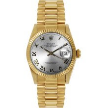 Rolex Women's President Midsize Fluted Silver Roman Dial