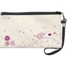 Romantic and Pretty Flowers, Swirls and Lovebirds Wristlet Purses