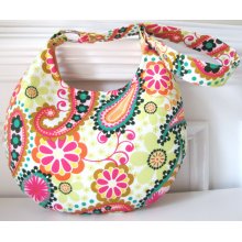 Round Hobo Bag In Flora Pink Flower And Paisley Design