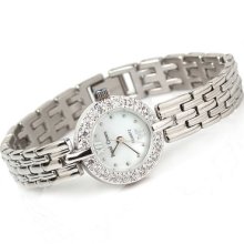 Royal Crown Fashion Jewelry Charm Rhodium Cz Women Mother Of Pearl Dial Watch