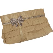 Ruffled Evening Clutch Bag With Crystal Bow, Clearance