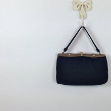 S A L E ... 50s Black Kelly Framed Bag / Wool Purse / Gold and Silver Hardware