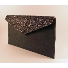 SALE Black Glitter Envelope Clutch