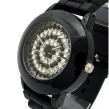 Sale Henley Ladies Big Diamante Watch Rubber Strap 290 Black Silicone