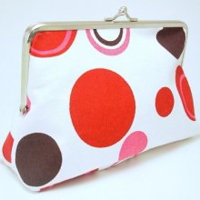 SALE Large Clutch Purse - Pink, Red and Brown Retro Circles