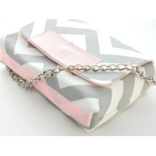 SALE MAROL Cross body in gray chevron with pink leather