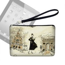 SALE Paris Clutch Purse / Womens Mini iPad Case / iPad Mini Wristlet Purse / iPad Mini Cover / Eiffel Tower