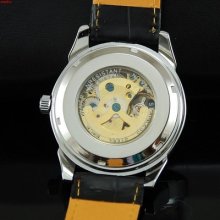 Sale Promotion Men's Skeleton Automatic Mechanical Movement Watch Sliver Dial