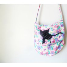 SALE // the black cat bag ... vintage floral, eco-friendly cotton crossbody bag