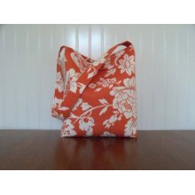 SALE - was 41 now 35 - Slouch Purse - Orange with White Flowers