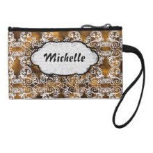 Satin Lace Effect Hint of Gold Damask Coin Purses