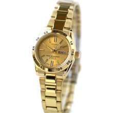 Seiko 50m/165f Goldtone Japan Made 21jewels Day/date Ladies W/r Watch - Symg44j1