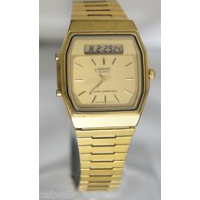 Seiko H556-5040 Vintage Watch Gold Ana Digital Dial Gold Tone Steel Band