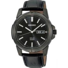 Seiko Sne097 Mens Black Stainless Steel Solar Quartz Strap Watch