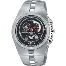 Seiko SNL003 Mns Arctura Kinetic Chrono Stainless Steel/Black Dial