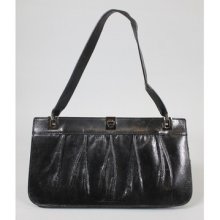 Sergio Rossi Black Pleated Leather Shoulder Handbag