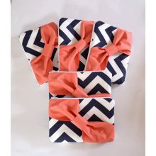 Set of 5 Bridesmaids Clutch Bridesmaid Pouch Bridal Clutch Bridal Accessories Cosmetic Case Zippered Navy & White Chevron with Coral Bow