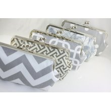 Set of 7 -- 8 inch XL Bridesmaids Clutches -- Gray