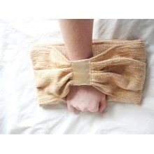 Sexy clutch, satin knot, trendy bag for spring summer, discreet, delicate, fabric, nude ivory cream, shabby cottage chic, front handle