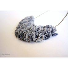 Shades of gray: recycled T-shirt ruffle bib necklace. Eco-friendly. Romantic.