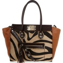 Sharif Couture Zebra Haircalf Lambskin Leather Satchel $400 Retail