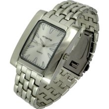 Shiny Silver Tone Square Black Face & Link Clipper Band Watch Men's