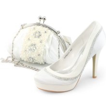 Shoezy Womens Diamantes High Platform Pump Shoes With Pearls Clasp Clutch Purse