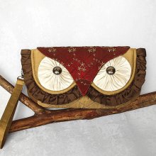 Silk Owl Clutch Bag- Embroidered Pintucked Silk with Contrast Quilting and Wrist Strap - MADE TO ORDER