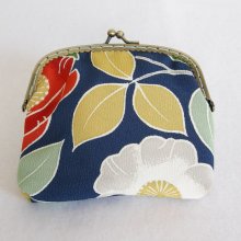 Silk snap purse bold floral pattern dark royal blue background