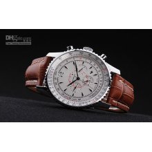 Silver Automatic Navitimer Mechanical Dive Watches Mens Brown Leathe