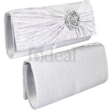 Silver Crystal Wedding Evening Clutch Handbag Purse Bag