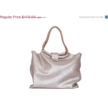 Silver leather bag - Soft leather tote - Nina bag