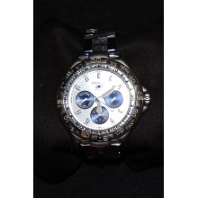 Silver Stainless Steel Mens Fossil Blue Wrist Watch Chronograph