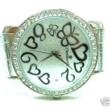 Silver Tone Strap Women Designer Bling Dress Watch Brss