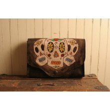 Simply Skull Bookworm Clutch - Leather In Red White Green Yellow Blue