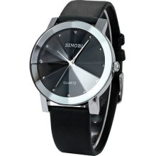 Sinobi Crystal Alloy Case Elegant Mens Quartz Black Leather Wrist Watch Usts