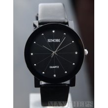 Sinobi Fashion Classic Crystal Mens Quartz Dress Style Black Leather Wrist Watch