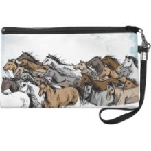 Sketch of horses running Wristlet Purses