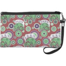 Sleepy Green Puppy Pattern Wristlet Clutch