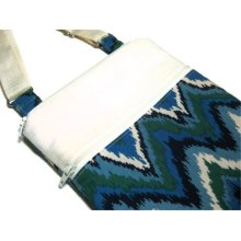 Sling purse cross body bag travel wallet purse blue wavy chevron READY TO SHIP adjustable strap