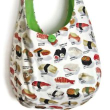 Sling Purse sushi hobo bag slouch shoulder market designer novelty green wasabi sashimi nigiri 