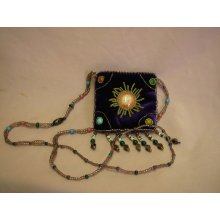 SMALL BEADED PURPLE PURSE WITH SUNSHINE - Beaded - Purple