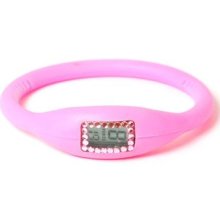 Smart Pink Rubber 10m Sports Stone Set Calendar Watch