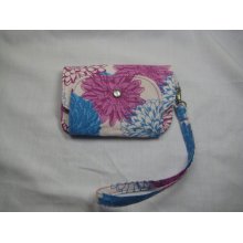 Smartphone wallet - wristlet in purple and blue dahlia