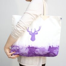 SO VIOLET/ Over sized tie dyed cotton tote bag with print