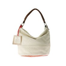 Sofia C. Italian Designer Cream Reptile Embossed Leather Handbag