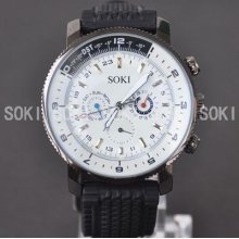 Soki White Day Date Mechanical Automatic Mens Silicone Wrist Watch M75