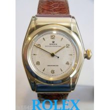 Solid 14k Rolex Bubble Back Hooded Automatic Watch 1940s Ref 3065 Exlnt Serviced