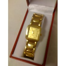 Solid Gold 14 K Ladies Geneve Quartz Watch Gold