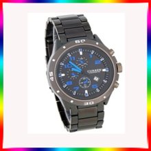 Sport Water Quartz Hours Date Hand Blue Dial Clock Men Steel Wrist Watch